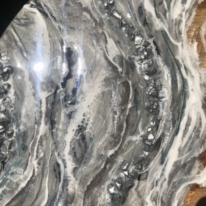 Silver Glam Resin Art on cutting board